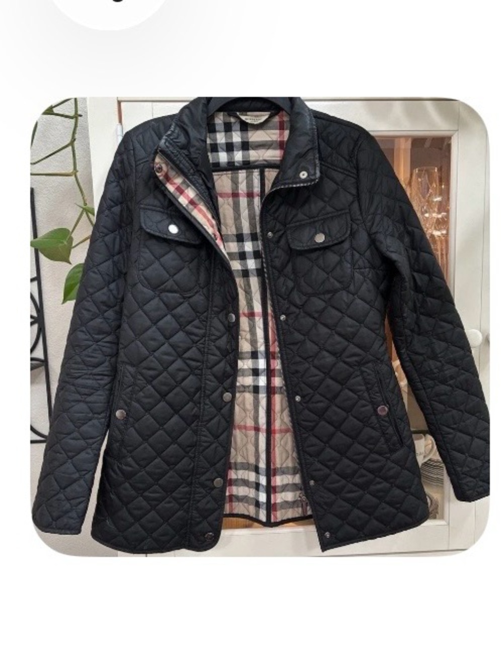 Burberry Black Quilted Jacket with Signature Check Lining